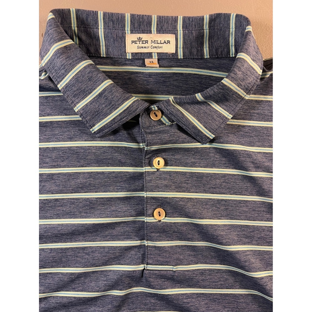 Peter Millar Polo Shirt Mens XL Blue Stripe Summer Comfort Performance Golf Top